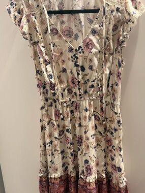 Xhilaration Cream Dress with Pink & Blue Floral Print
